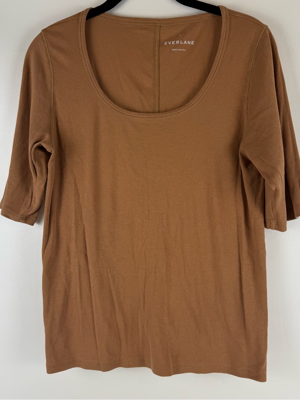 Everlane Pima Micro-Rib Scoop Neck Half Sleeve Tee XL Brown